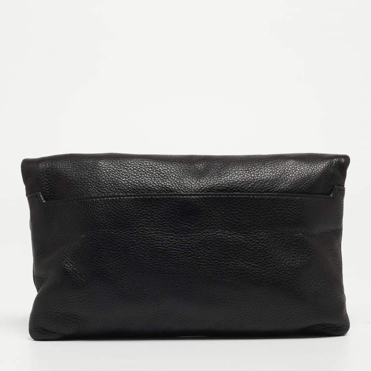 Pre Owned Diane Von Furstenberg Black Leopard Print Leather Fold Over Pouch