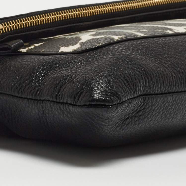 Pre Owned Diane Von Furstenberg Black Leopard Print Leather Fold Over Pouch