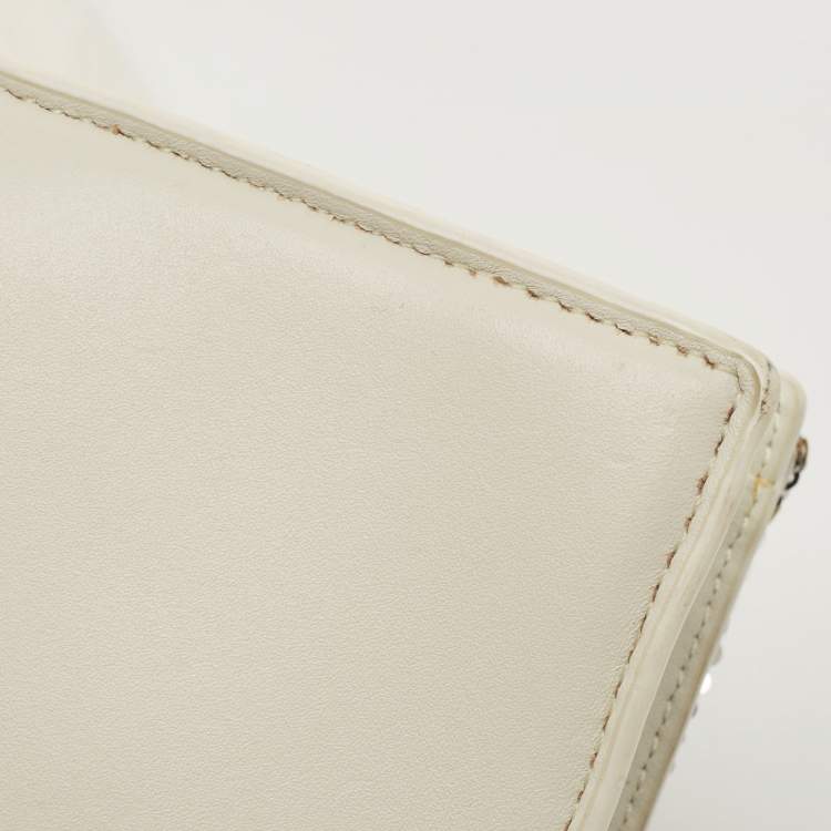 Pre Owned Diane Von Furstenberg Silver/White Sequins and Leather Flap Shoulder Bag