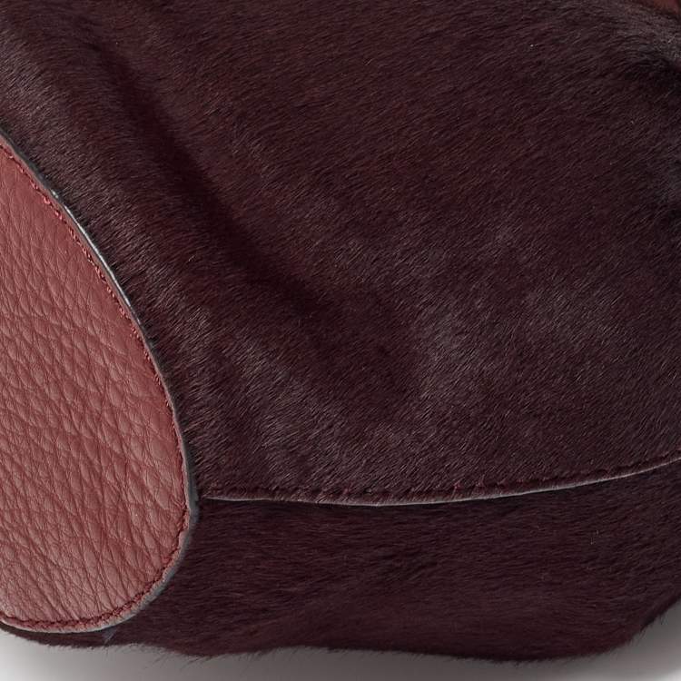 Pre Owned Diane Von Furstenberg Burgundy Calfhair and Leather Mini Love Power Drawstring Bucket Bag