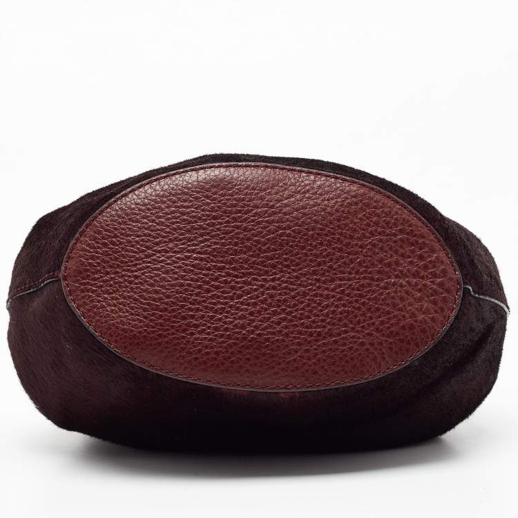 Pre Owned Diane Von Furstenberg Burgundy Calfhair and Leather Mini Love Power Drawstring Bucket Bag