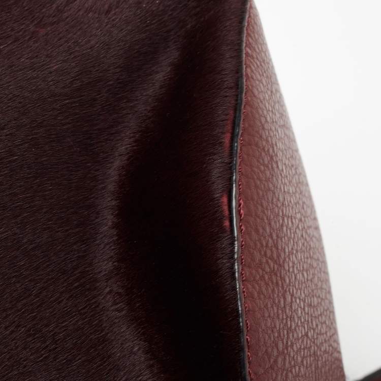 Pre Owned Diane Von Furstenberg Burgundy Calfhair and Leather Mini Love Power Drawstring Bucket Bag