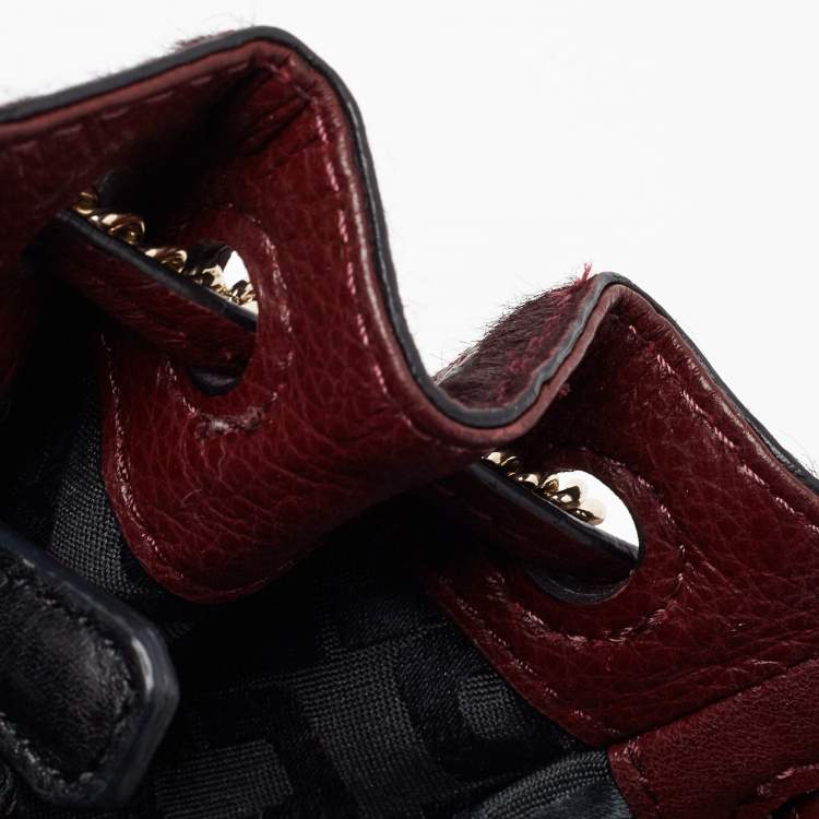 Pre Owned Diane Von Furstenberg Burgundy Calfhair and Leather Mini Love Power Drawstring Bucket Bag