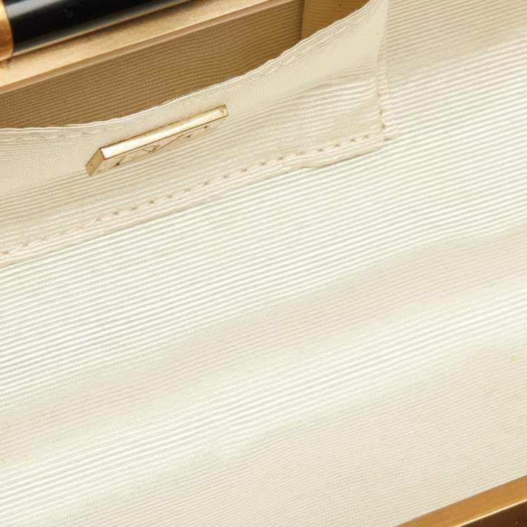 Pre Owned Diane Von Furstenberg Gold Perforated Leather Box Chain Clutch