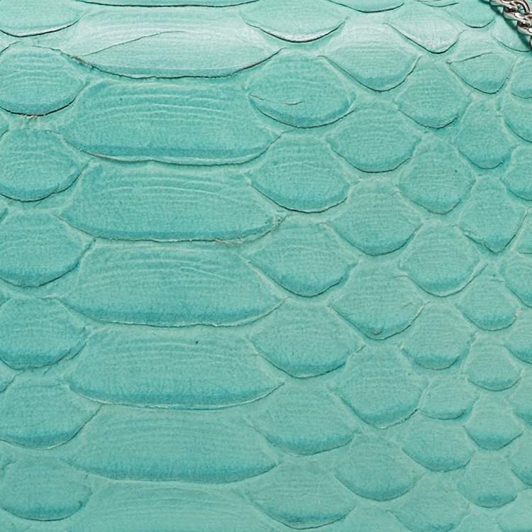 Pre Owned  Diane Von Furstenberg Turquoise Python Embossed Leather Lytton Clutch