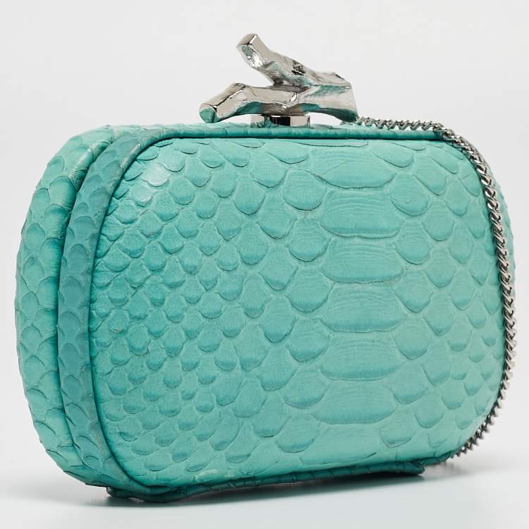 Pre Owned  Diane Von Furstenberg Turquoise Python Embossed Leather Lytton Clutch