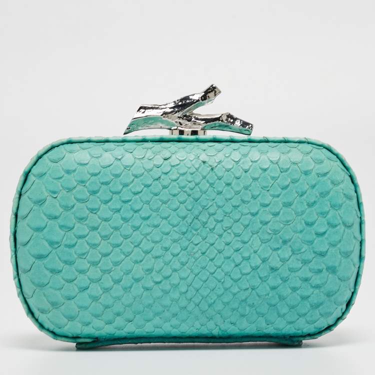 Pre Owned  Diane Von Furstenberg Turquoise Python Embossed Leather Lytton Clutch