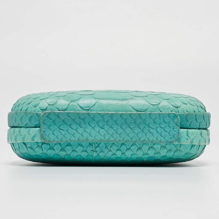Pre Owned  Diane Von Furstenberg Turquoise Python Embossed Leather Lytton Clutch