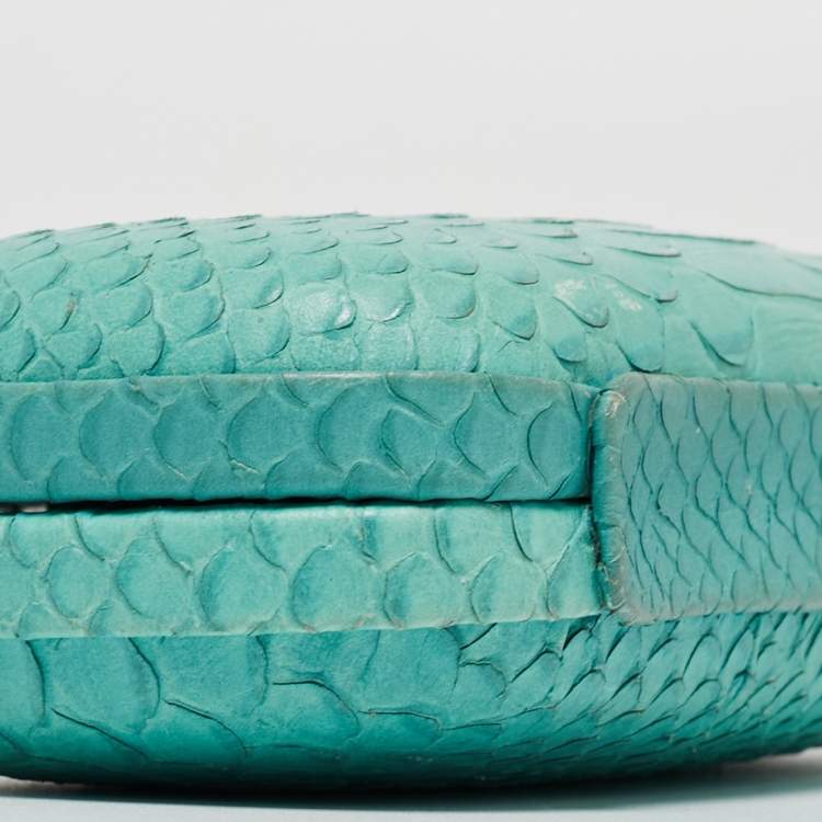 Pre Owned  Diane Von Furstenberg Turquoise Python Embossed Leather Lytton Clutch
