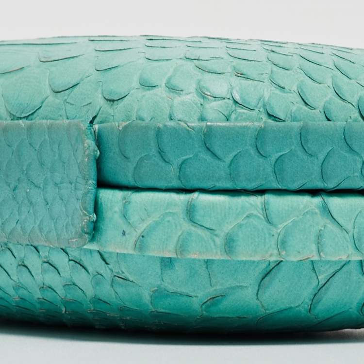 Pre Owned  Diane Von Furstenberg Turquoise Python Embossed Leather Lytton Clutch