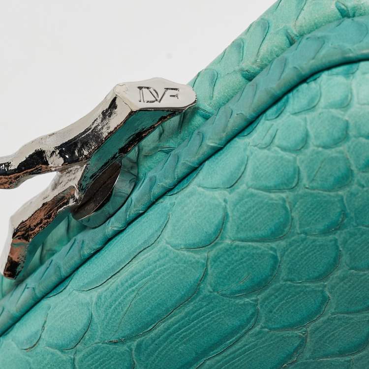 Pre Owned  Diane Von Furstenberg Turquoise Python Embossed Leather Lytton Clutch