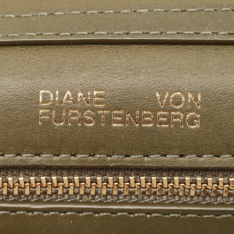 Pre Owned Diane Von Furstenberg Olive Green Satin and Leather Flap Chain Bag