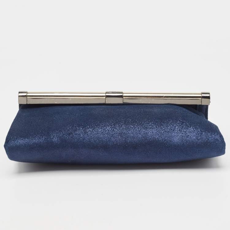 Pre Owned Diane Von Furstenberg Blue Glitter Suede Multicolor Leather Clutch