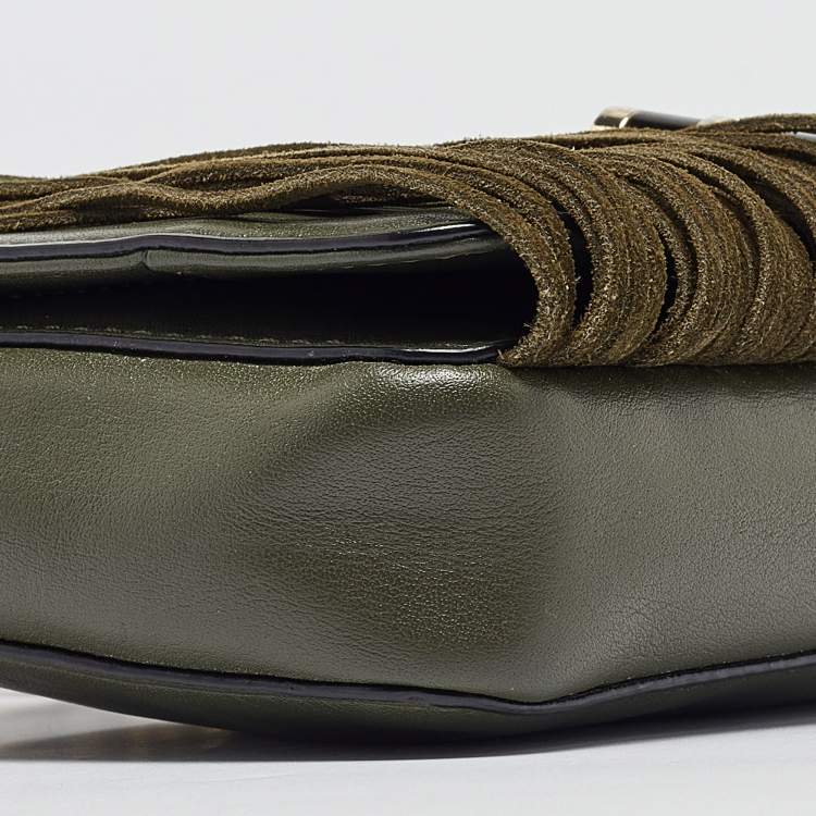 Pre Owned Diane Von Furstenberg Green Leather Fringe Flap Crossbody Bag