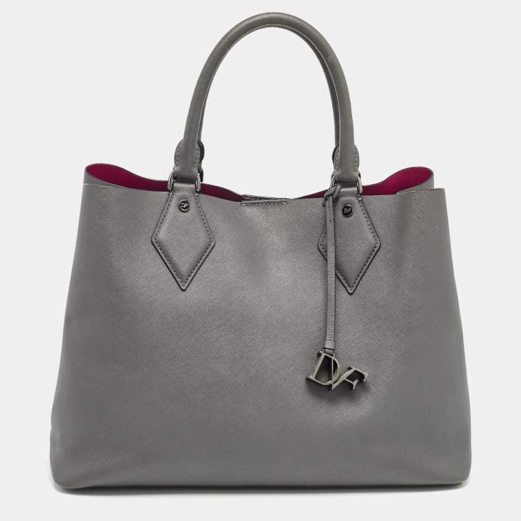 Pre Owned Diane Von Furstenberg Grey Saffiano Leather Large Voyager Carryall Tote