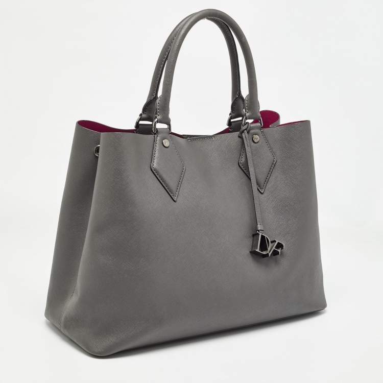 Pre Owned Diane Von Furstenberg Grey Saffiano Leather Large Voyager Carryall Tote