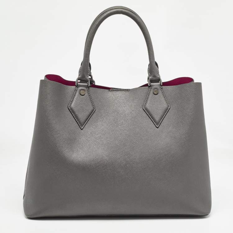 Pre Owned Diane Von Furstenberg Grey Saffiano Leather Large Voyager Carryall Tote