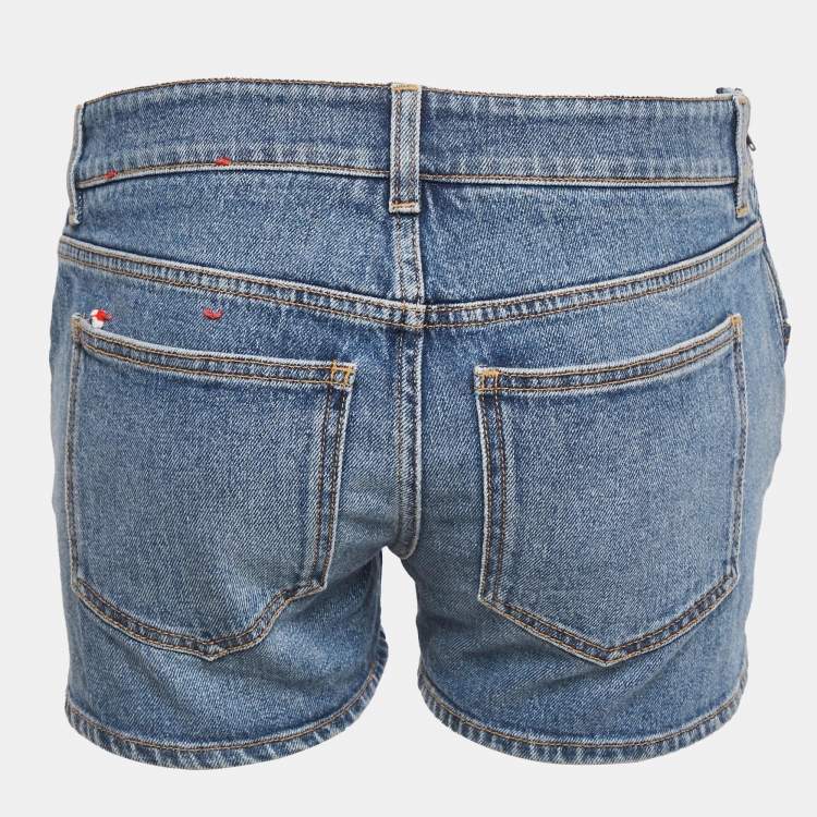 Pre Owned Diesel Blue Denim Logo Detail Shorts S