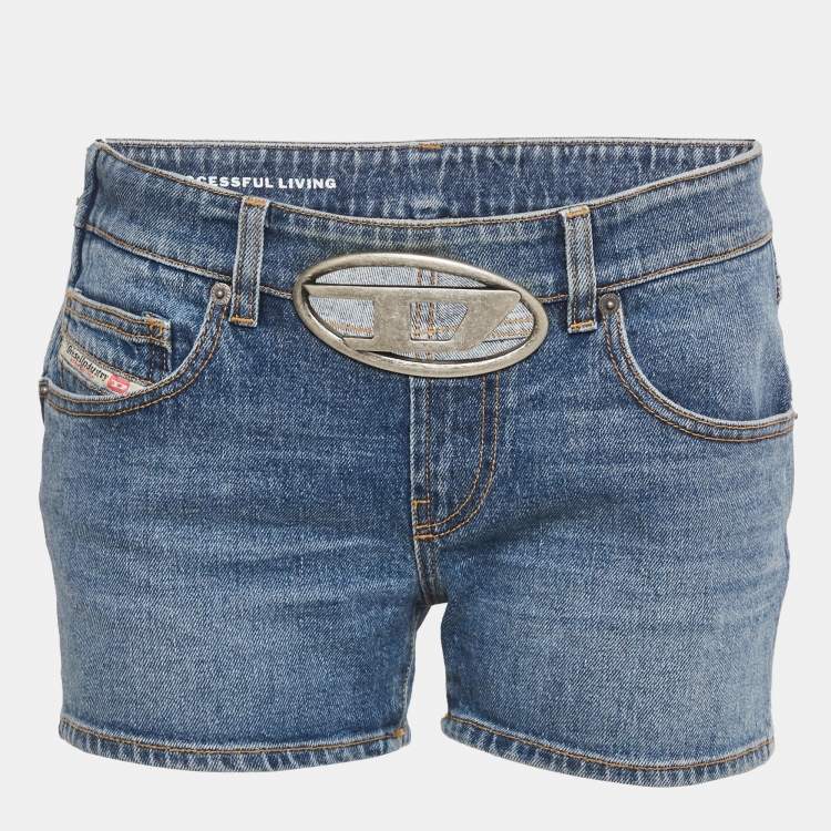 Pre Owned Diesel Blue Denim Logo Detail Shorts S