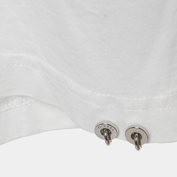 Pre Owned Diesel White Jersey Ripped Detail T-Shirt S