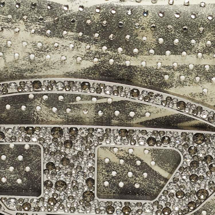 Pre Owned Diesel Crystal Embellished 1DR Olive Green/White Leather Shoulder Bag