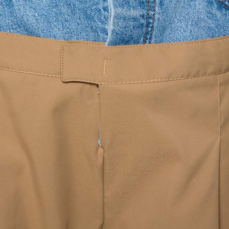 Pre Owned Dina Zaki Beige Synthetic Denim Mix Duel T Fashion Pants L