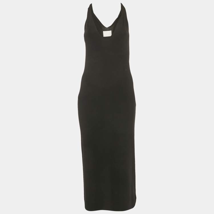 Pre Owned Dion Lee Black Jersey V-Neck Twist Shoulder Detail Midi Dress M