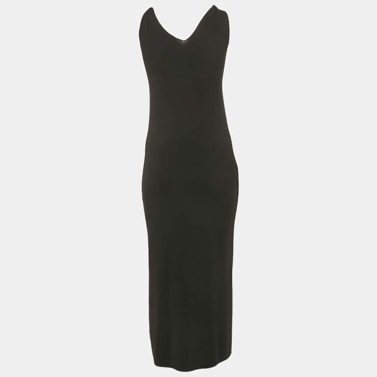 Pre Owned Dion Lee Black Jersey V-Neck Twist Shoulder Detail Midi Dress M