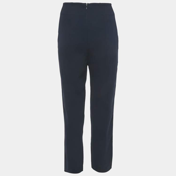 Pre Owned Dion Lee Navy Blue Crepe Bar-tack Detail Trousers S