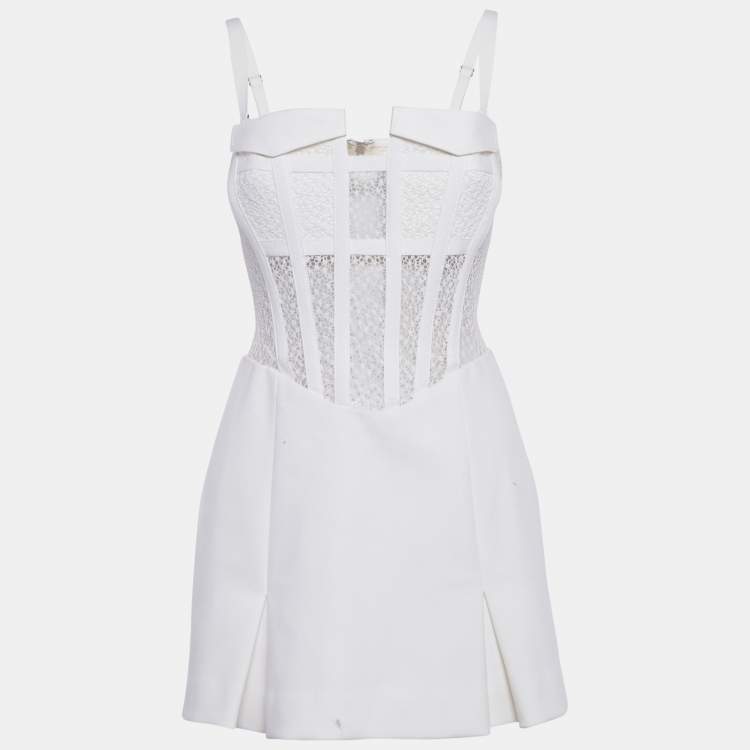 Pre Owned Dion Lee White Mesh and Cotton Corset Mini Dress S