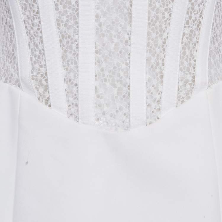Pre Owned Dion Lee White Mesh and Cotton Corset Mini Dress S