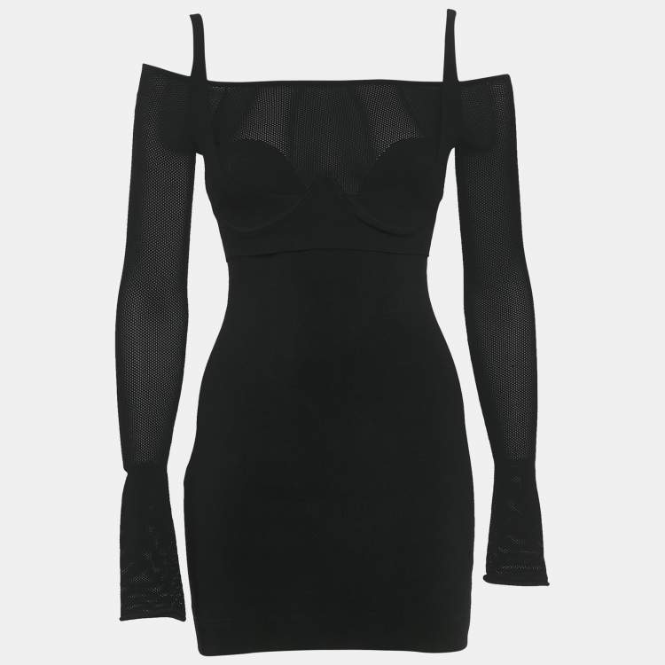 Pre Owned Dion Lee Black Jersey & Mesh Corset Detail Mini Dress S 