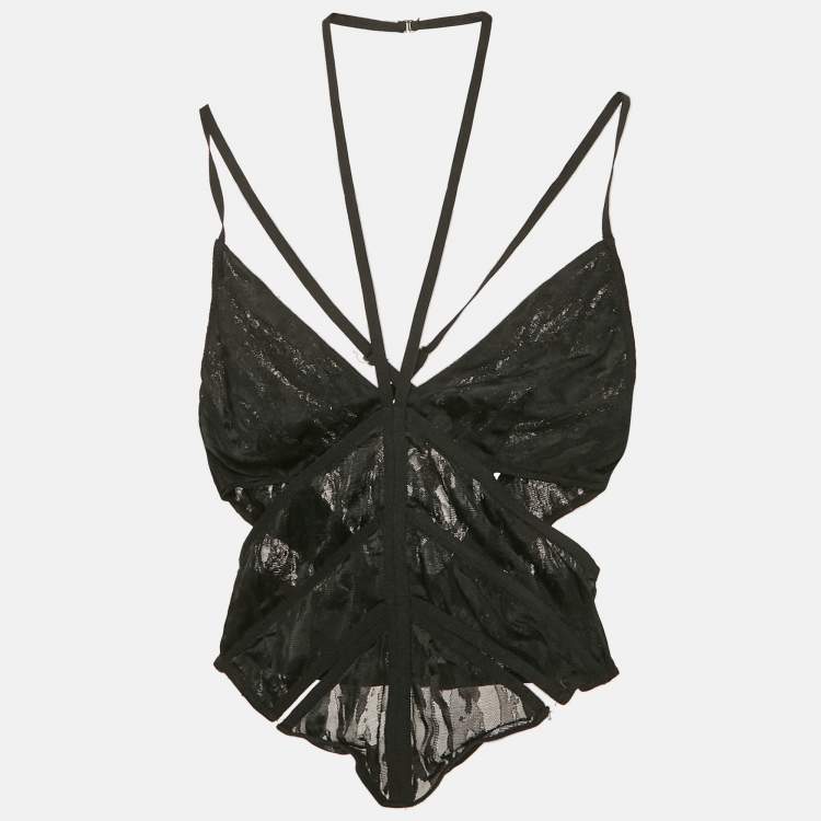 مملوكة مسبقًا Dion Lee Black Lace Cut-Out Sheer Corset Top S