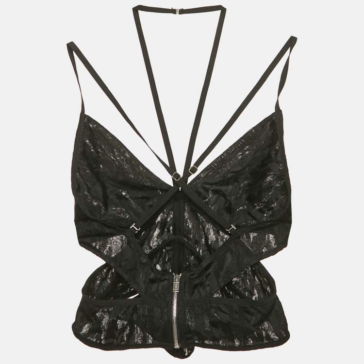 مملوكة مسبقًا Dion Lee Black Lace Cut-Out Sheer Corset Top S