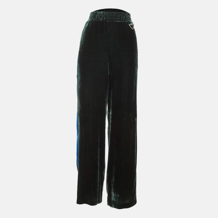 Pre Owned Dion Lee Green/Blue Velvet Straight Fit Trousers M