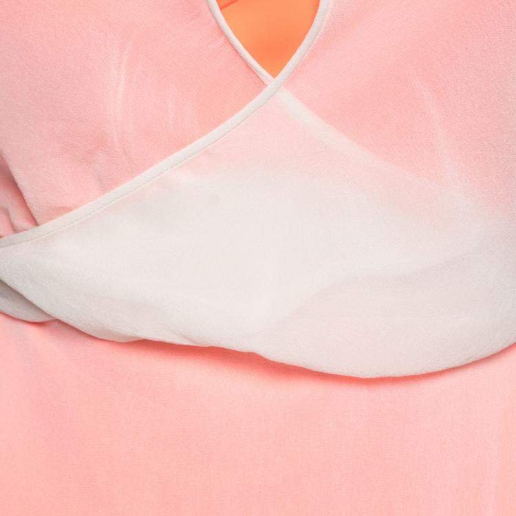 Pre Owned Dion Lee Neon Orange and Cream Sheer Silk Layered Vertigo Halter Dress S