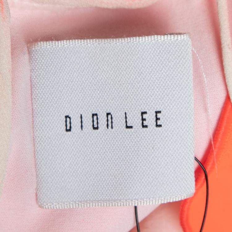 Pre Owned Dion Lee Neon Orange and Cream Sheer Silk Layered Vertigo Halter Dress S