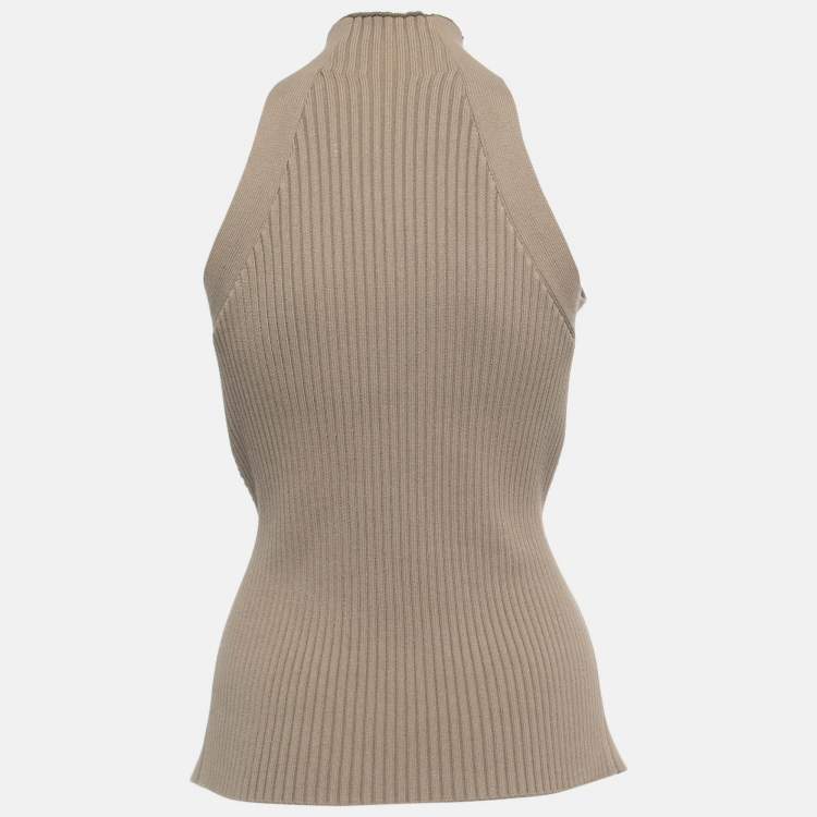 Pre Owned Dion Lee Beige Knit Twisted Cut Out Sleeveless Top M
