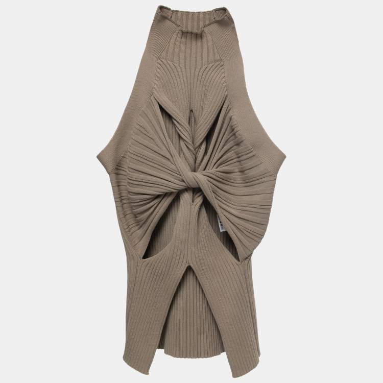Pre Owned Dion Lee Beige Knit Twisted Cut Out Sleeveless Top M