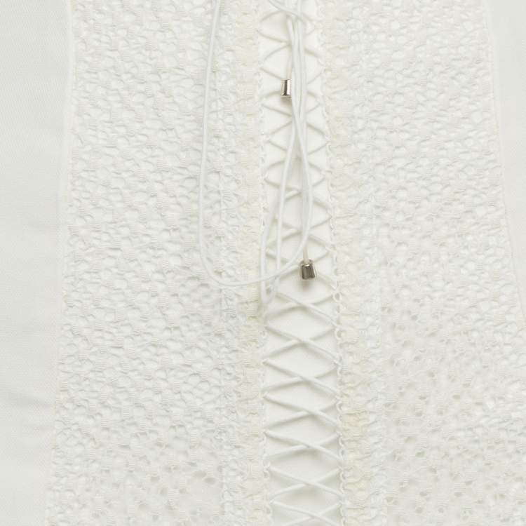 Pre Owned Dion Lee White Lace and Gabardine Lace-Up Mini Skirt S