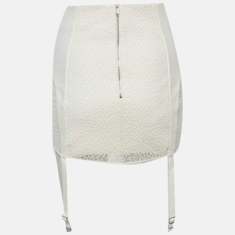 Pre Owned Dion Lee White Lace and Gabardine Lace-Up Mini Skirt S