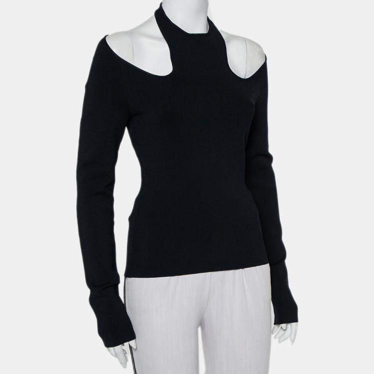 Pre Owned Dionlee Black Knit Cutaway Halterneck Long Sleeve Top L