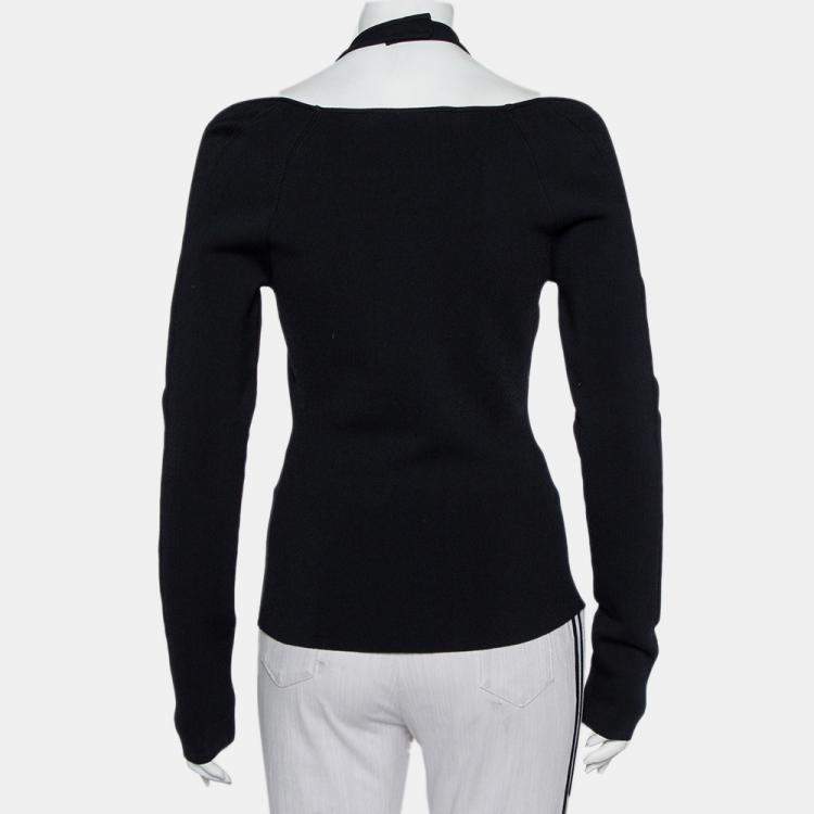 Pre Owned Dionlee Black Knit Cutaway Halterneck Long Sleeve Top L