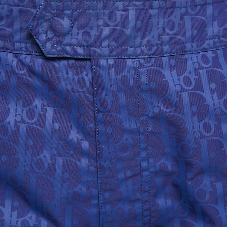 Pre Owned Dior Homme Blue Oblique Print Synthetic Swim Shorts M