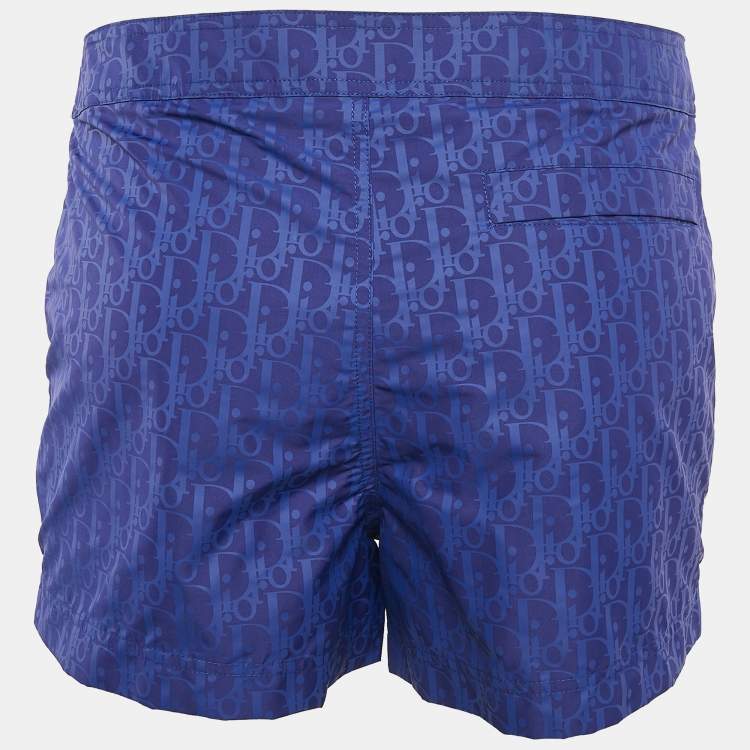 Pre Owned Dior Homme Blue Oblique Print Synthetic Swim Shorts M