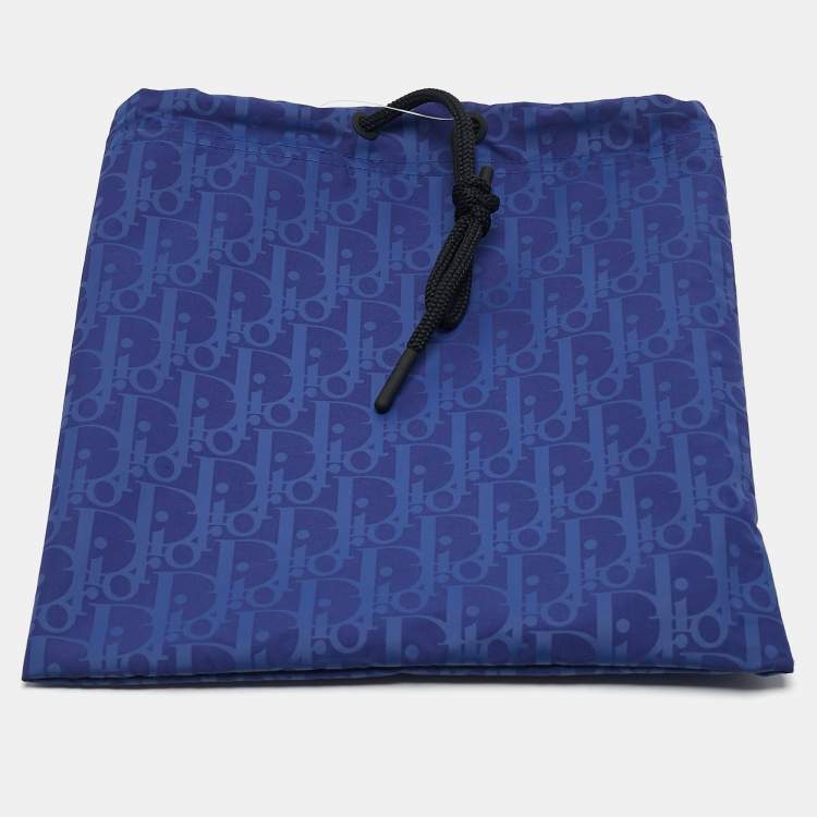 Pre Owned Dior Homme Blue Oblique Print Synthetic Swim Shorts M