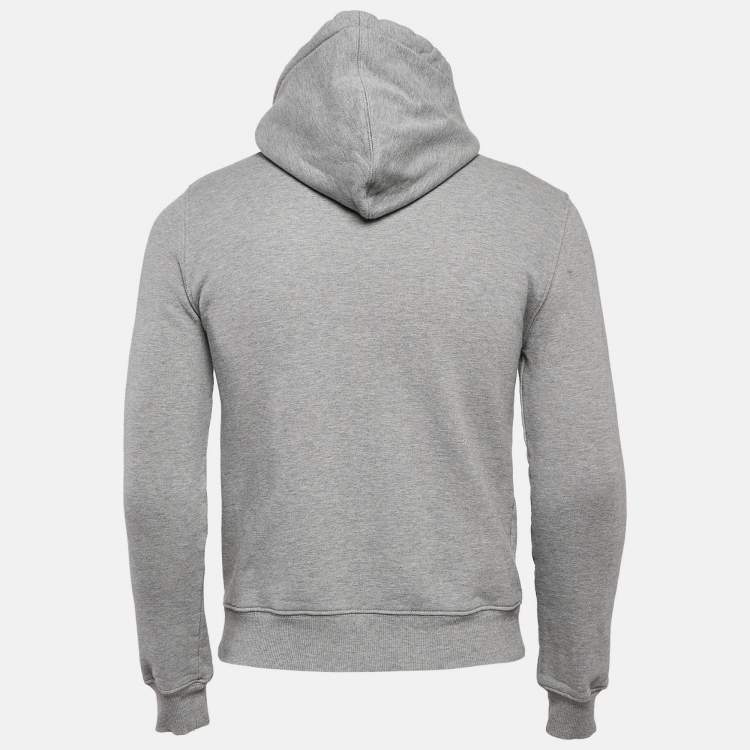 Pre Owned Dior Homme Grey Logo Embroidered Cotton Knit Hooded Sweatshirt XXS