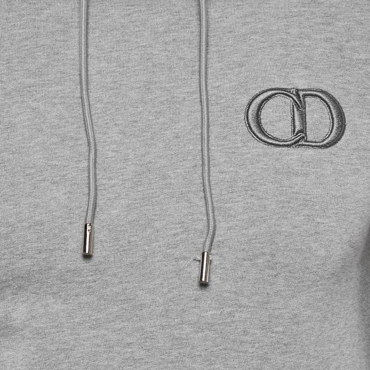 Pre Owned Dior Homme Grey Logo Embroidered Cotton Knit Hooded Sweatshirt XXS