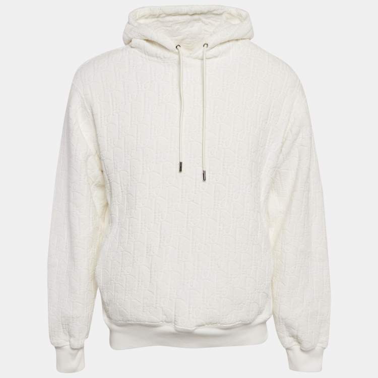 Pre Owned Dior Homme White Oblique Cotton Terry Hoodie M