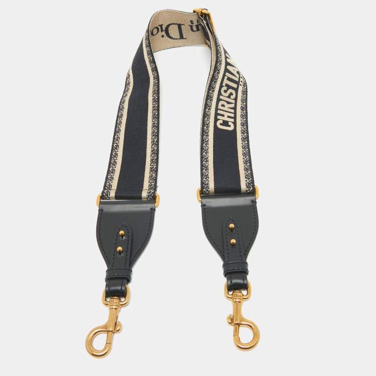 Pre Owned Dior Navy Blue Embroidered Canvas and Leather Shoulder Bag Strap